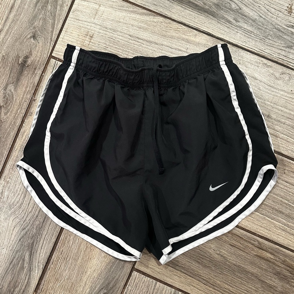 Nike Black and White Athletic Shorts with Curved Hem